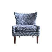 Modern Soft Living Room Antique Designer Blue Fabric+ Wood Leg Arm Chair